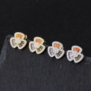 Fan Blade Rainbow Cubic Zirconia Drop Earrings