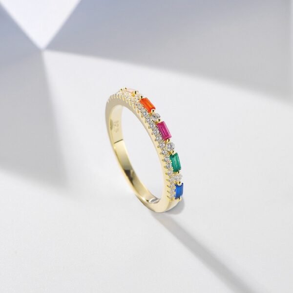 Fashion Emerald Cut Rainbow Cubic Zirconia Ring