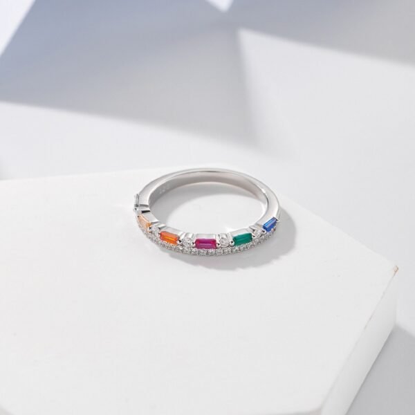 Fashion Emerald Cut Rainbow Cubic Zirconia Ring