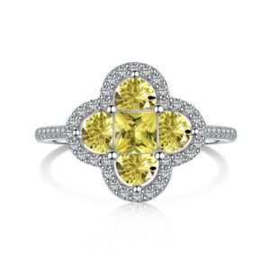 Fashion Halo Four Leaf Clover Cubic Zirconia Pave Ring