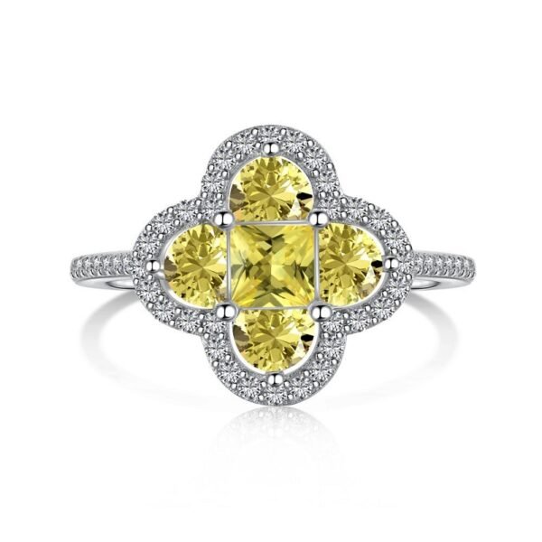 Fashion Halo Four Leaf Clover Cubic Zirconia Pave Ring