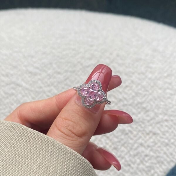 Fashion Halo Four Leaf Clover Cubic Zirconia Pave Ring