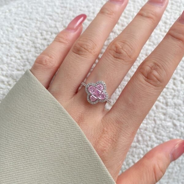 Fashion Halo Four Leaf Clover Cubic Zirconia Pave Ring