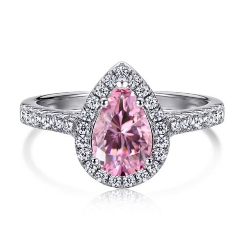 Fashion Halo Pear Shape Pink CZ S925 Pave Ring