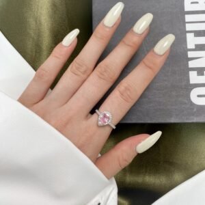 Fashion Halo Pear Shape Pink CZ S925 Pave Ring