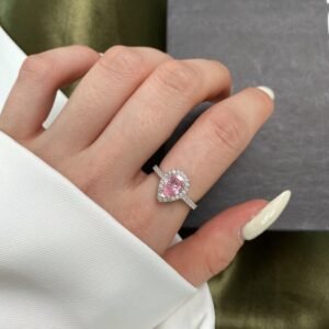 Fashion Halo Pear Shape Pink CZ S925 Pave Ring