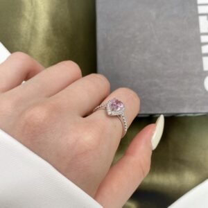 Fashion Halo Pear Shape Pink CZ S925 Pave Ring