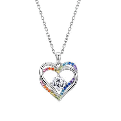 Fashion Heart Rainbow Cubic Zirconia S925 Necklace