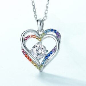 Fashion Heart Rainbow Cubic Zirconia S925 Necklace