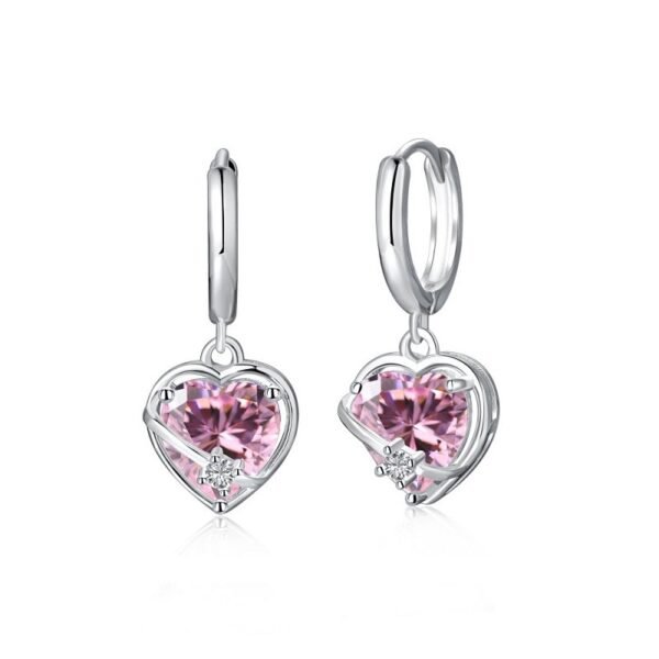 Fashion Pink Heart Shaped CZ S925 Drop Earrings