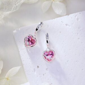 Fashion Pink Heart Shaped CZ S925 Drop Earrings