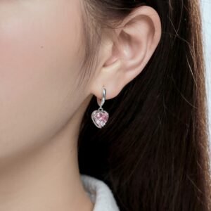 Fashion Pink Heart Shaped CZ S925 Drop Earrings