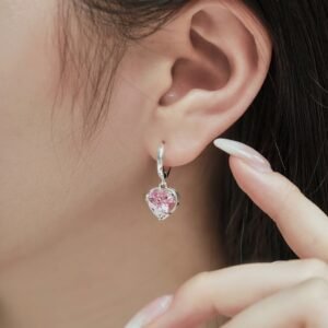 Fashion Pink Heart Shaped CZ S925 Drop Earrings