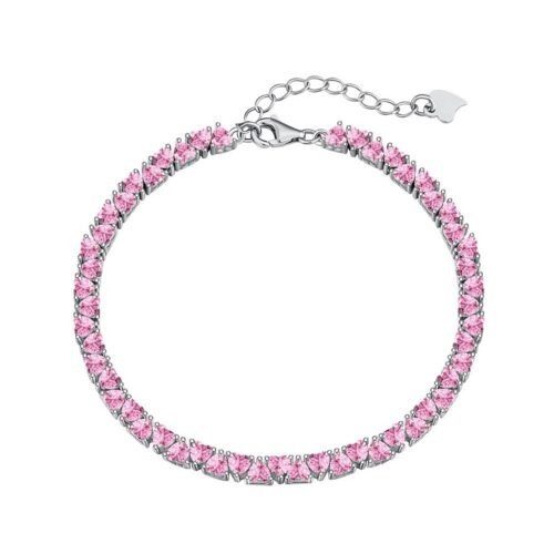 Fashion Pink Heart Zirconia S925 Silver Tennis Bracelet