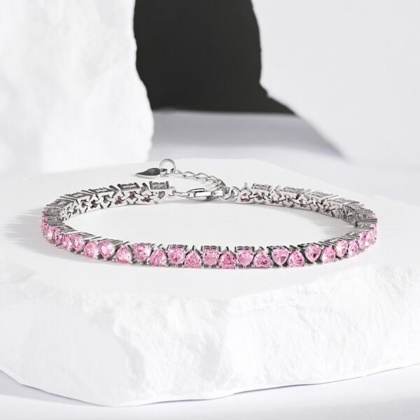 Fashion Pink Heart Zirconia S925 Silver Tennis Bracelet