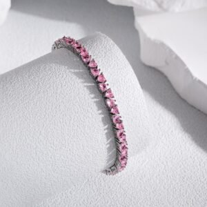 Fashion Pink Heart Zirconia S925 Silver Tennis Bracelet