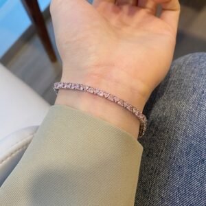 Fashion Pink Heart Zirconia S925 Silver Tennis Bracelet