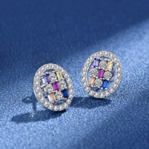 Fashion Rainbow Cubic Zirconia Halo Earrings