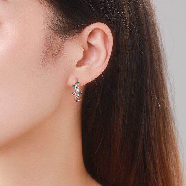 Fashion Round Rainbow Cubic Zirconia Hoop Earrings