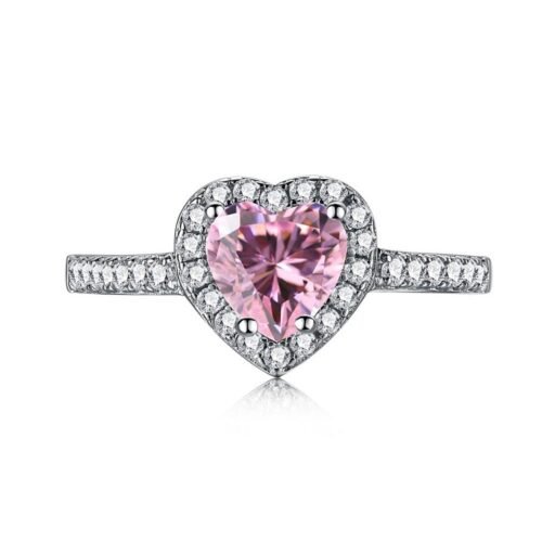 Fashion S925 Halo Pink Heart CZ Pave Ring