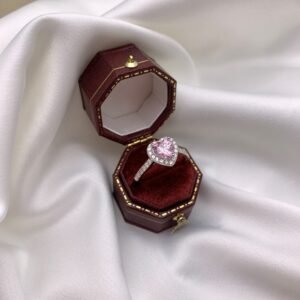 Fashion S925 Halo Pink Heart CZ Pave Ring