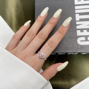 Fashion S925 Halo Pink Heart CZ Pave Ring