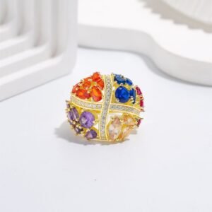 Flower Cluster Rainbow Cubic Zirconia Band