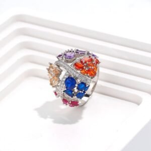 Flower Cluster Rainbow Cubic Zirconia Band