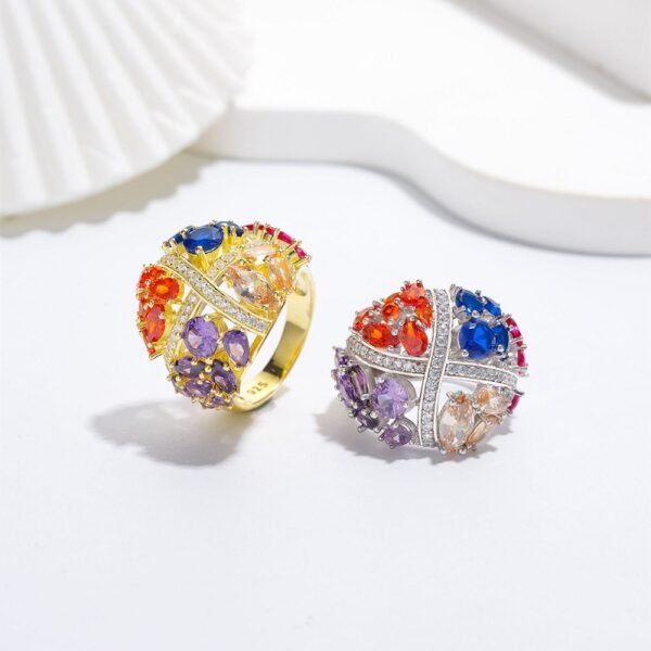 Flower Cluster Rainbow Cubic Zirconia Band