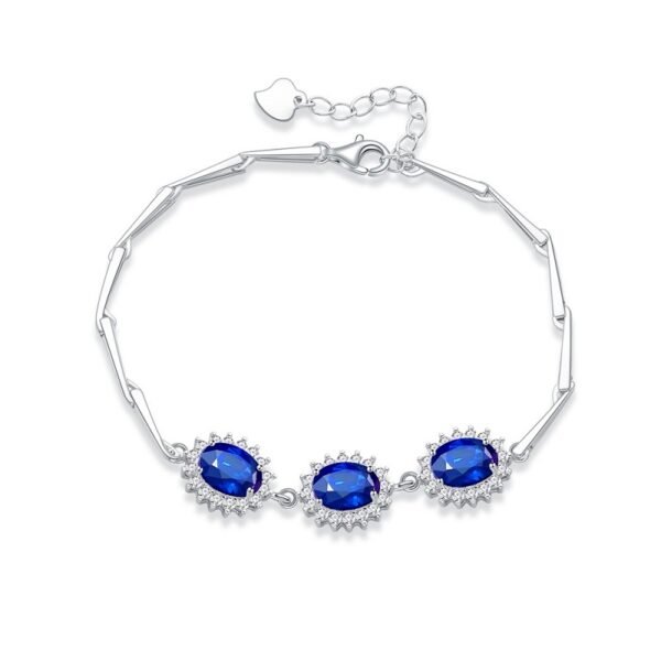 Flower Shaped Halo Blue Oval Zirconia S925 Bracelet