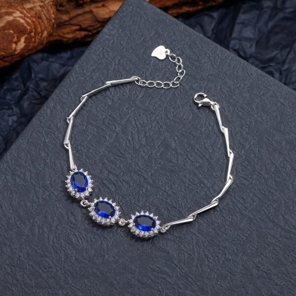 Flower Shaped Halo Blue Oval Zirconia S925 Bracelet