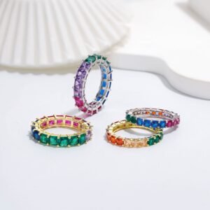 Full Inlaid Princess Rainbow Cubic Zirconia Band