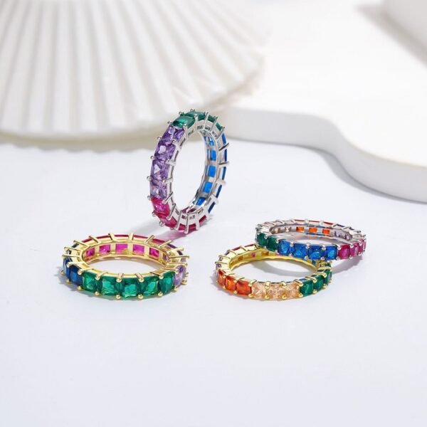 Full Inlaid Princess Rainbow Cubic Zirconia Band
