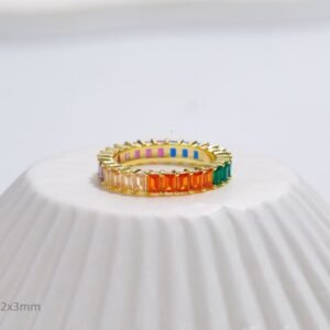 Fully Inlaid Emerald Cut Rainbow Cubic Zirconia Ring