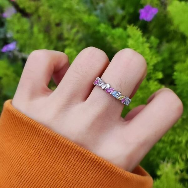 Geometry Rainbow Cubic Zirconia Ring