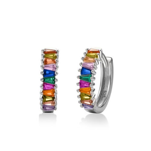 Half Pave Rainbow Cubic Zirconia Hoop Earrings