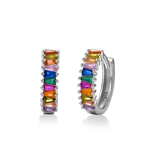 Half Pave Rainbow Cubic Zirconia Hoop Earrings