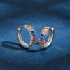 Half Pave Rainbow Cubic Zirconia Hoop Earrings