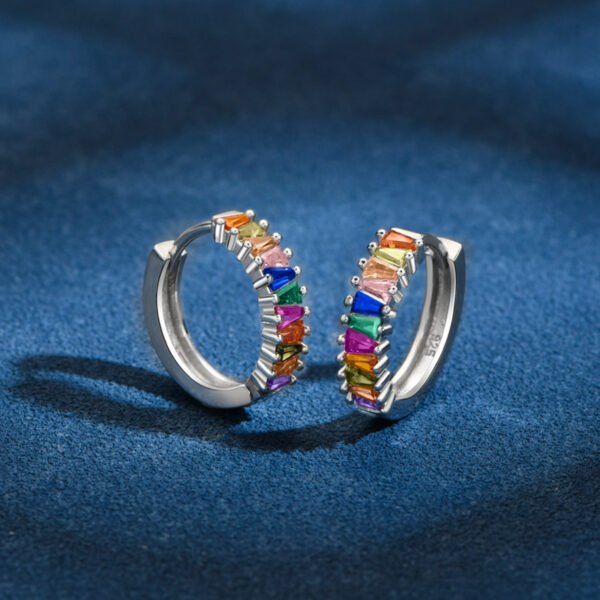 Half Pave Rainbow Cubic Zirconia Hoop Earrings