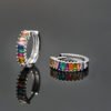 Half Pave Rainbow Cubic Zirconia Hoop Earrings
