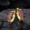 Half Pave Rainbow Cubic Zirconia Hoop Earrings