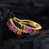 Half Pave Rainbow Cubic Zirconia Hoop Earrings