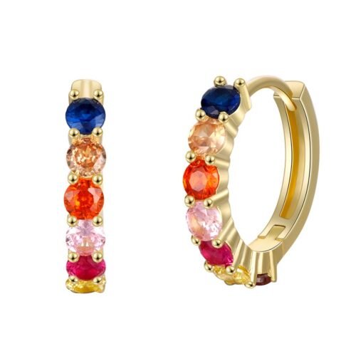 Half Round Rainbow Cubic Zirconia Hoop Earrings