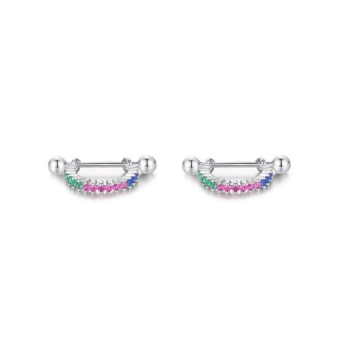 Half Round Rainbow Cubic Zirconia Hoop Earrings