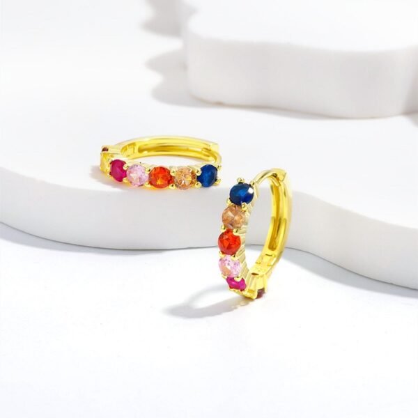 Half Round Rainbow Cubic Zirconia Hoop Earrings