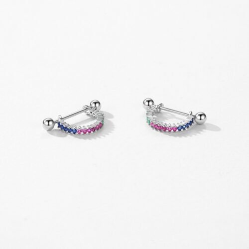 Half Round Rainbow Cubic Zirconia Hoop Earrings