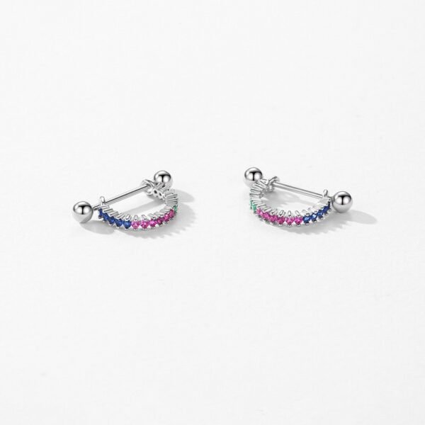 Half Round Rainbow Cubic Zirconia Hoop Earrings