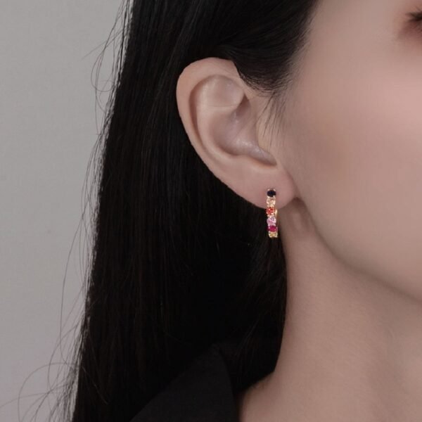 Half Round Rainbow Cubic Zirconia Hoop Earrings