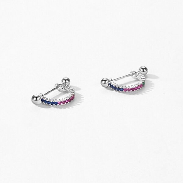 Half Round Rainbow Cubic Zirconia Hoop Earrings