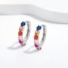 Half Round Rainbow Cubic Zirconia Hoop Earrings